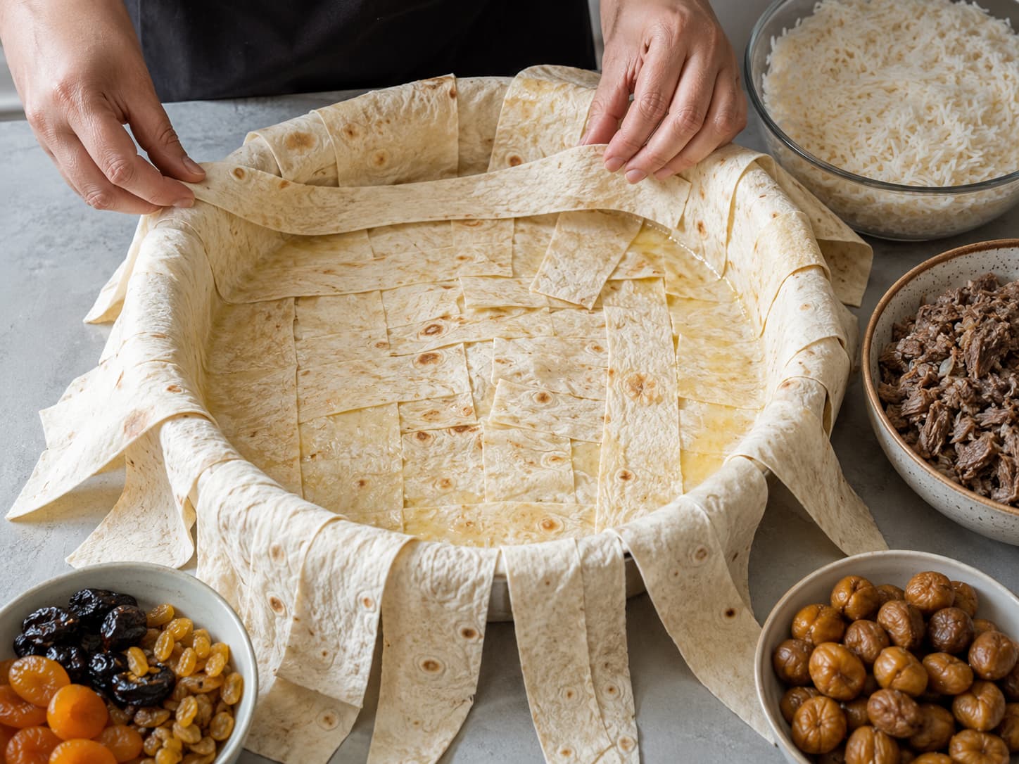 Şah pilavı lavaş yerleştirme